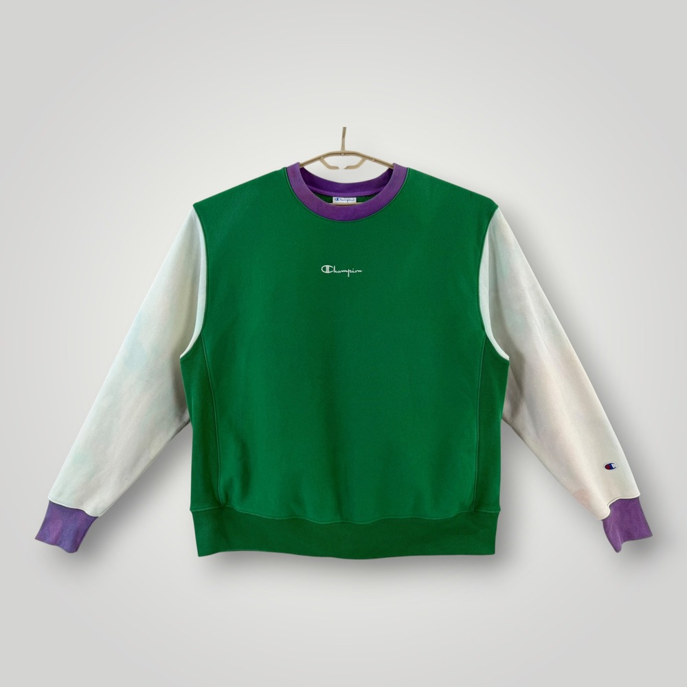 Champion Reverse Weave Sweatshirt XL Green White Purple Colorblock WL5998